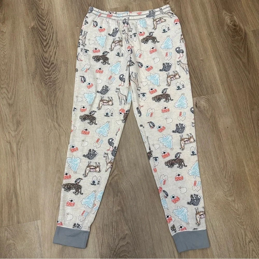 Layla Cream and Gray Cartoon Animal Pajamas size S